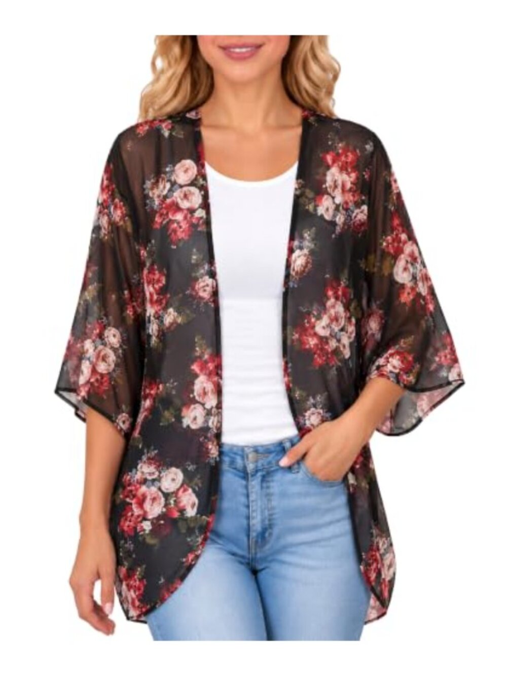 Women's Sheer Chiffon Kimono Cardigan Lightweight Beach Cover Up